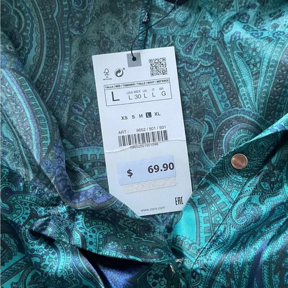ZARA NWT SS21 WOMAN PRINTED SHIRT DRESS Color “Bottle Green” Size Large - Picture 9 of 9
